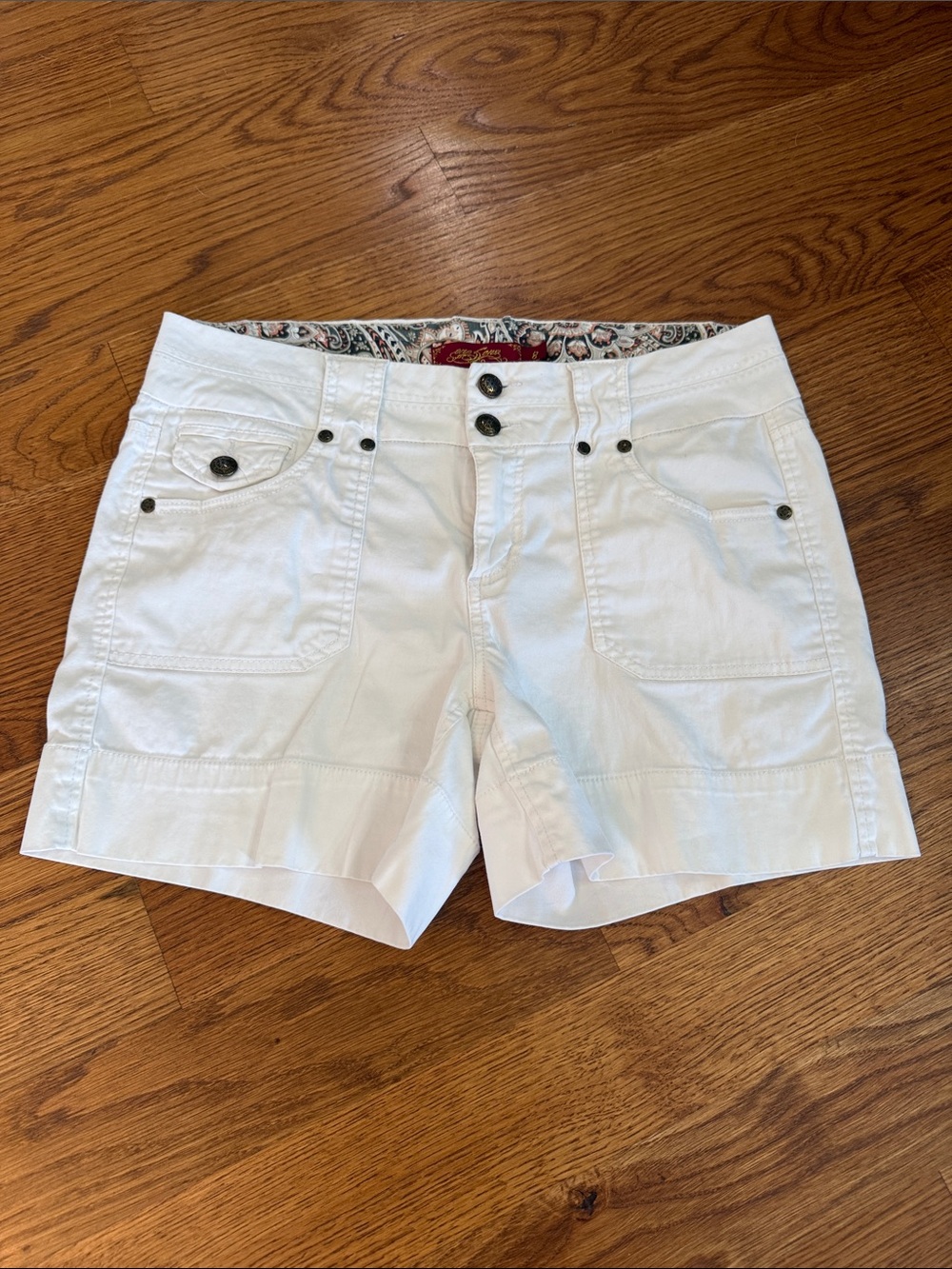 One 5 One White Utility Shorts Size 8 Stretch Double Button
